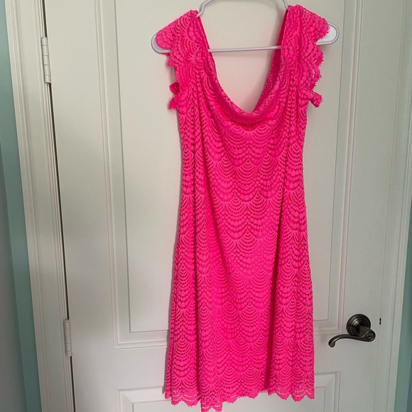 LillyPulitzer Jade hot pink off the shoulder women’s dress. - Picture 4 of 5